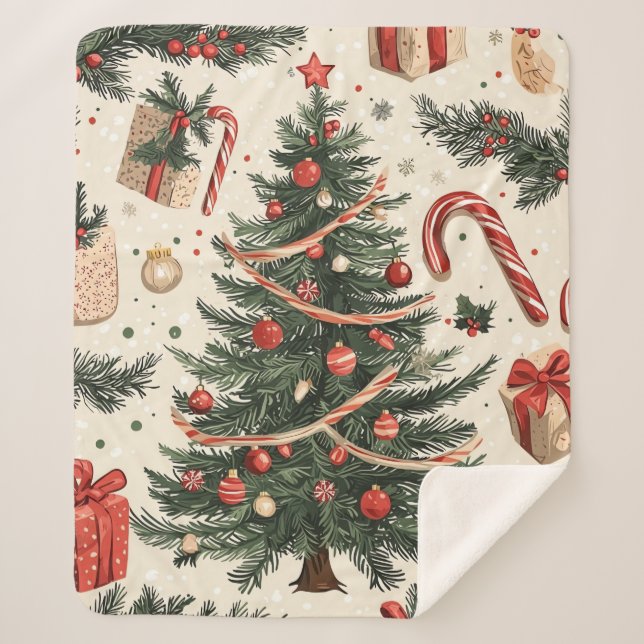 Couverture Sherpa Motif de Noël floral Poinsettia (4) (Devant)