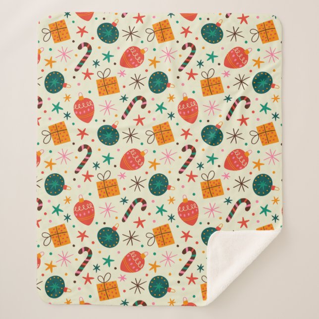 Couverture Sherpa Motif de Noël rétro et cadeau (Devant)