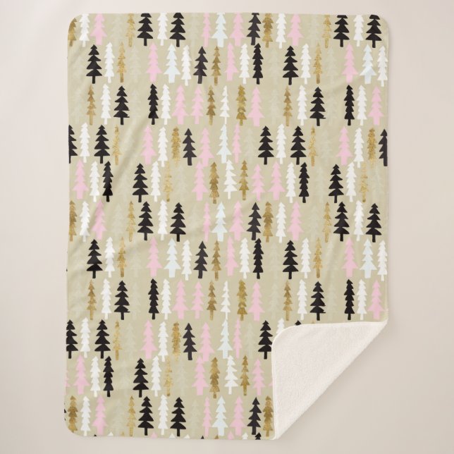 Couverture Sherpa Motif de Noël rose et or Sherpa Blanket (Devant)