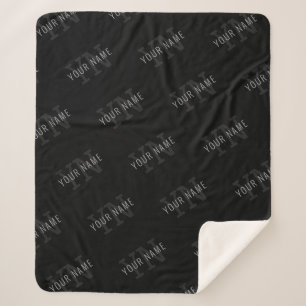 Couverture Sherpa Motif de nom en monogramme gris très foncé et noir