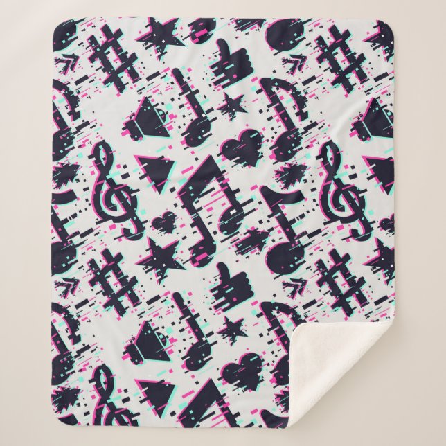 Couverture Sherpa Motif de notes musicales et de coeurs déformés (Devant)