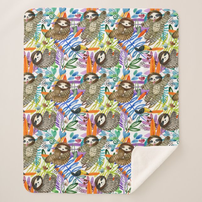 Couverture Sherpa Motif de paresse d'aquarelle de bande dessinée (Devant)