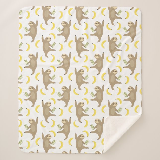 Couverture Sherpa Motif de paresses et de bananes (Devant)