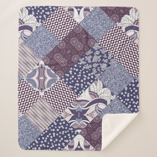 Couverture Sherpa Motif de patchwork sans soudure dessiné à la main. (Devant)