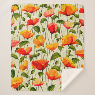 Couverture Sherpa Motif de pavots papier numérique