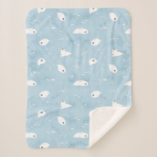 Couverture Sherpa Motif de phoque infantile en bleu Sage (Devant)