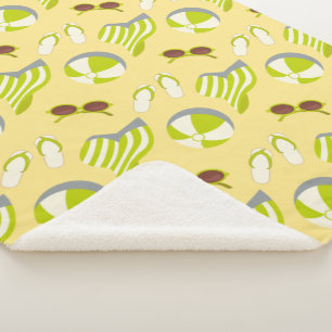 Couverture Sherpa Motif de plage avec lunettes de soleil et casquett