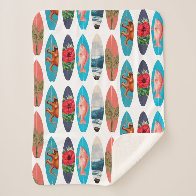 Couverture Sherpa Motif de planches de surf colorées rétro (Devant)