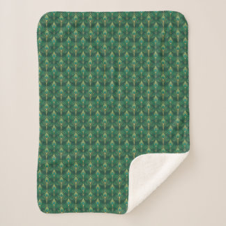 Couverture Sherpa Motif de plumes de paon en vert émeraude et or