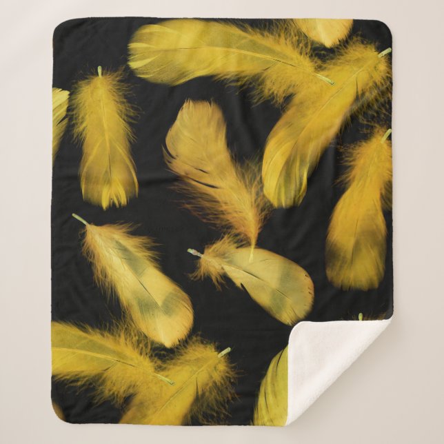 Couverture Sherpa Motif de plumes jaunes (Devant)