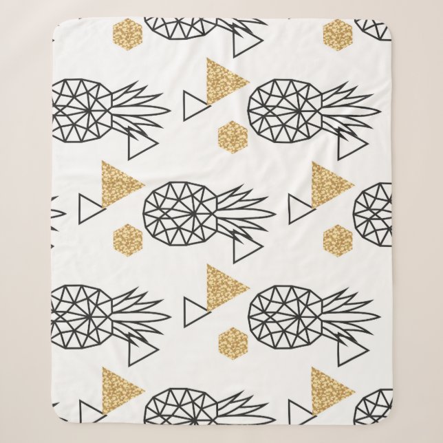 Couverture Sherpa Motif de points d'or géométriques à ananas. (Devant)