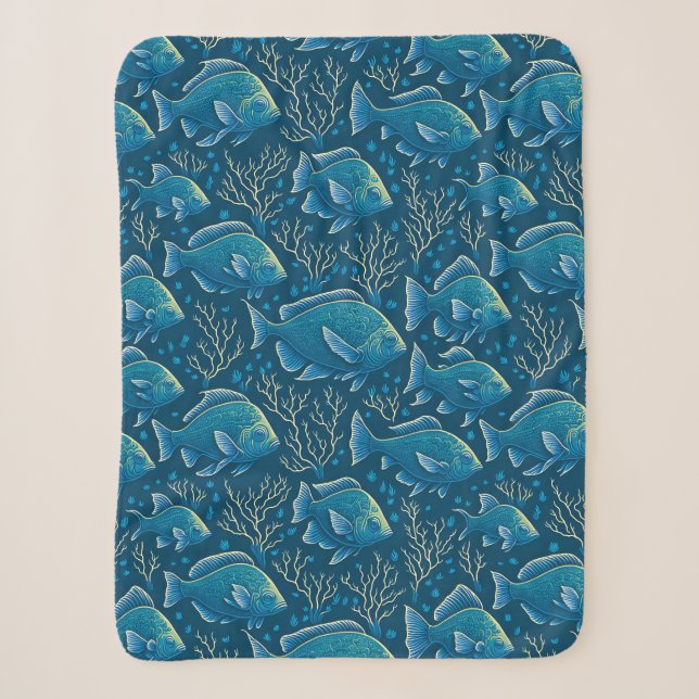 Couverture Sherpa Motif de poisson bleu (Devant)