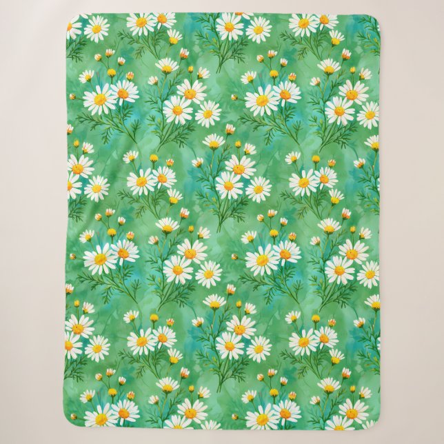 Couverture Sherpa Motif de prairie à l'aquarelle Daisy Whispers (Devant)