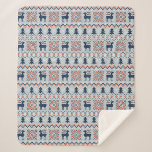 Couverture Sherpa Motif de rennes de Noël bleu brun