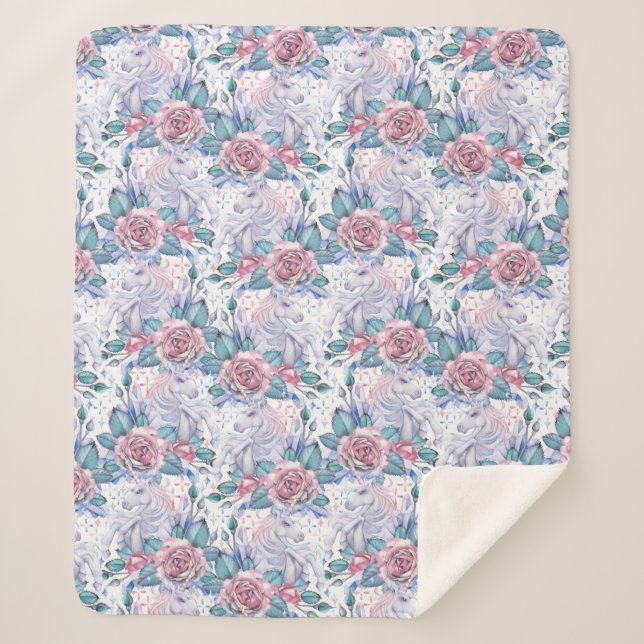 Couverture Sherpa Motif de rose de rose et de bleu (Devant)