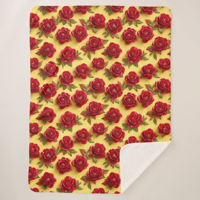 Couverture Sherpa motif de roses rouges 3d (Devant)