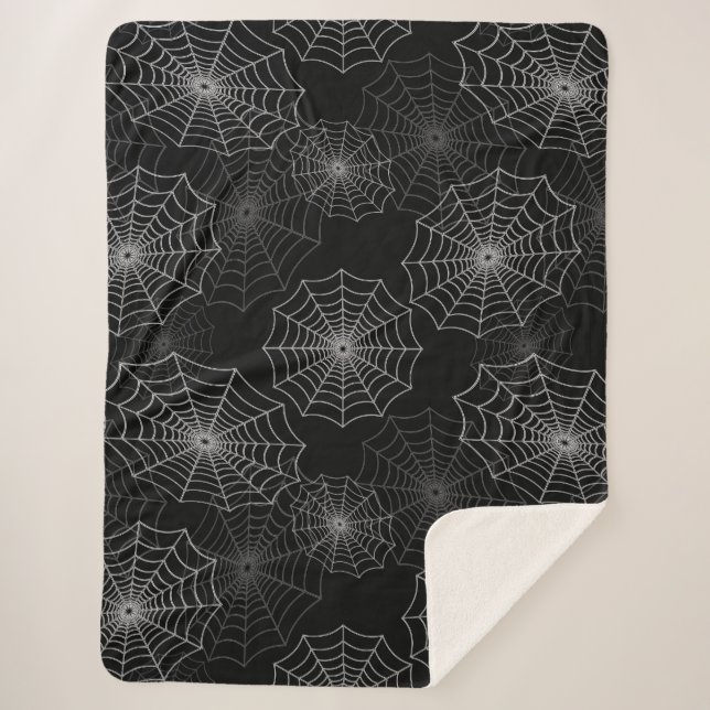 Couverture Sherpa Motif de soie Web Cobweb Spider sur noir (Devant)