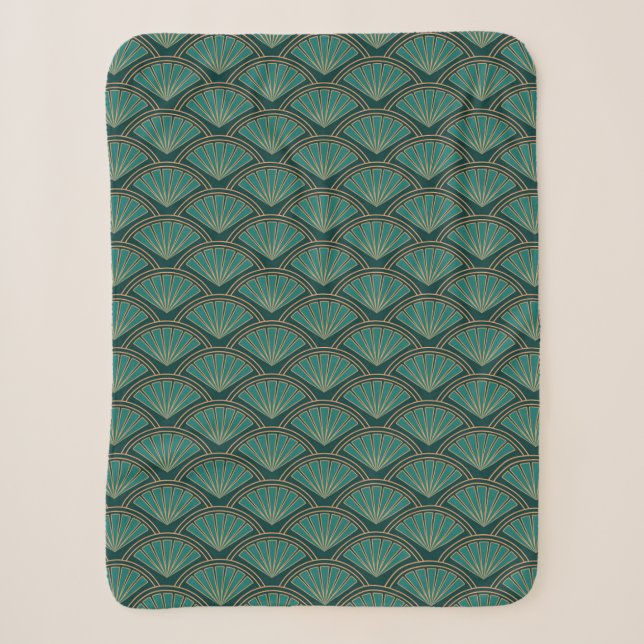 Couverture Sherpa Motif de style Art déco en vert turquoise (Devant)
