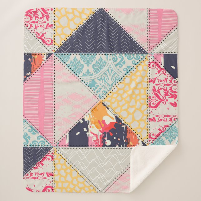 Couverture Sherpa Motif de style Patchwork transparent.  (Devant)