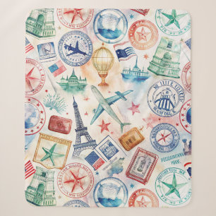 Couverture Sherpa Motif de tampon de voyage du monde vintage (3)