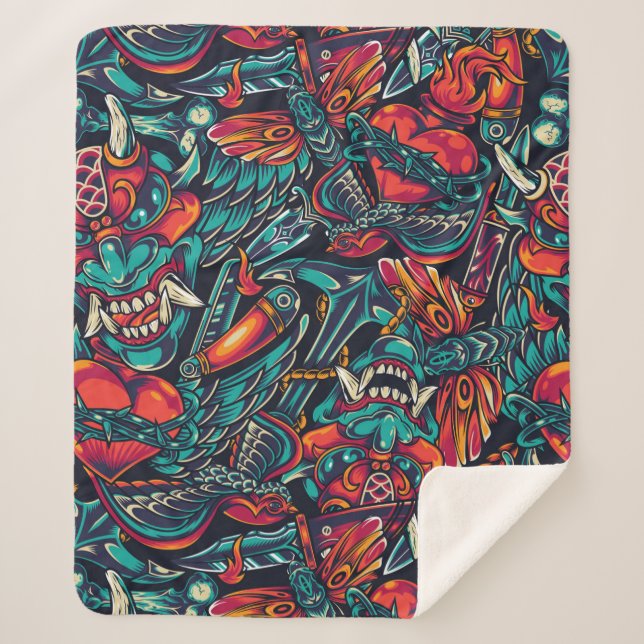 Couverture Sherpa Motif de tatouage rétro (Devant)