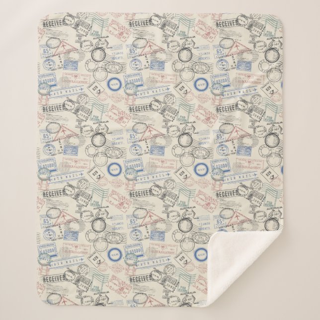 Couverture Sherpa Motif de timbres-poste du monde (Devant)