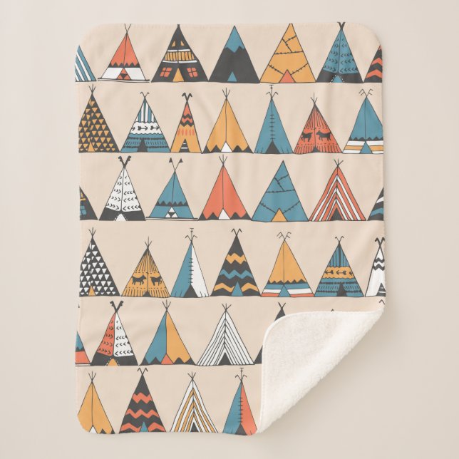 Couverture Sherpa Motif de tipi. Tente d'été autochtone de Wigwam (Devant)