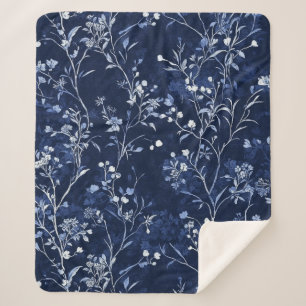 Couverture Sherpa Motif de toile florale vintage bleu (10)
