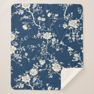 Couverture Sherpa Motif de toile florale vintage bleu (11)