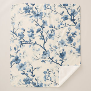 Couverture Sherpa Motif de toile florale vintage bleu (5)