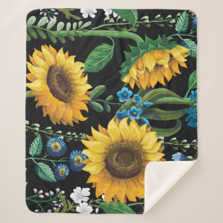 Couverture Sherpa Motif de tournesol Arrière - plan noir
