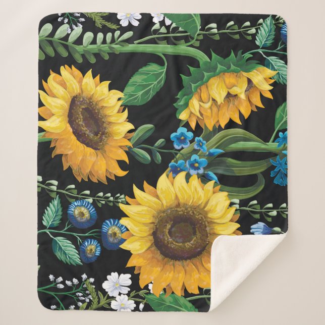 Couverture Sherpa Motif de tournesol Arrière - plan noir (Devant)