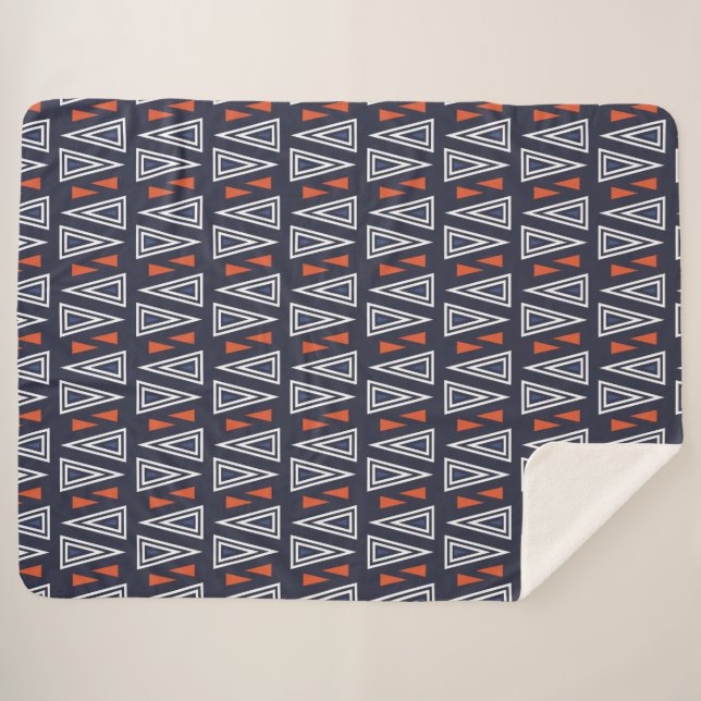 Couverture Sherpa Motif de triangles géométriques bleu foncé et roug (Devant (Horizontal))