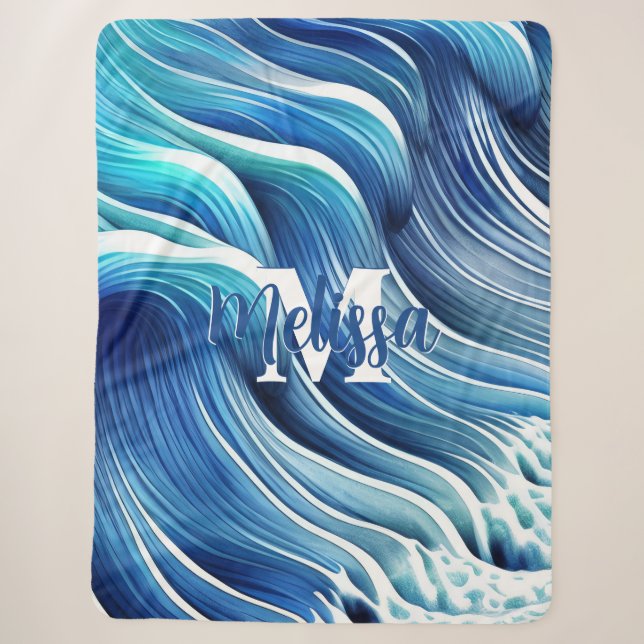 Couverture Sherpa Motif de vague bleue (Devant)