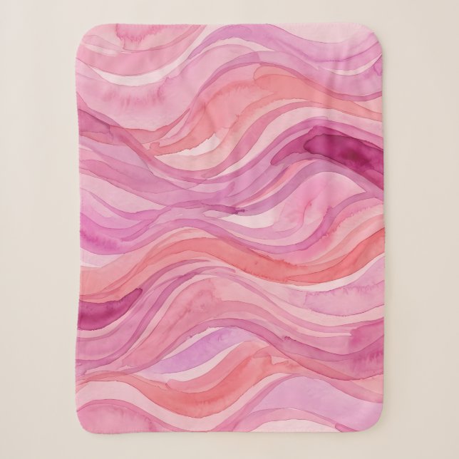 Couverture Sherpa Motif de vagues à l'aquarelle rose (Devant)
