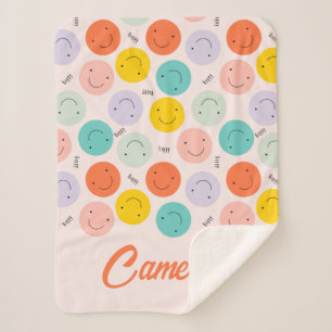 Couverture Sherpa Motif de visage joyeux souriant coloré