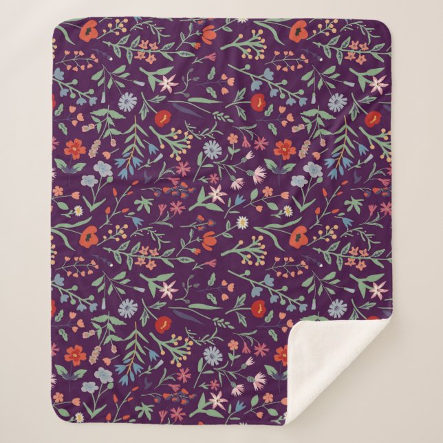 Couverture Sherpa Motif décorative fleurie sans couture. (Devant)