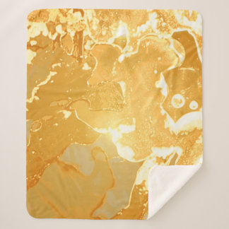 Couverture Sherpa Motif d'encre de marbre jaune doré