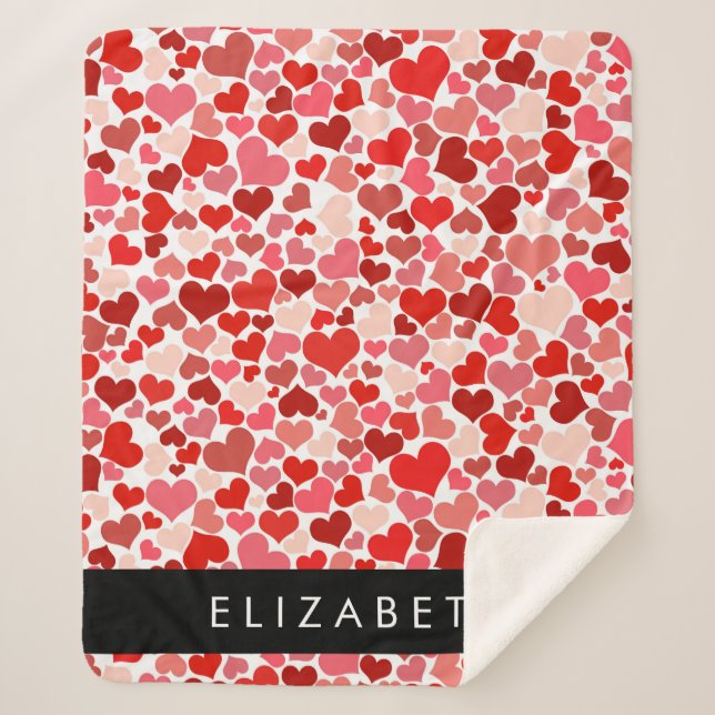Couverture Sherpa Motif Des Coeurs, Coeurs Rouges, Amour, Votre Nom (Devant)