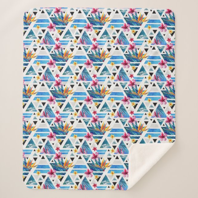 Couverture Sherpa Motif des fleurs tropicales géométriques (Devant)
