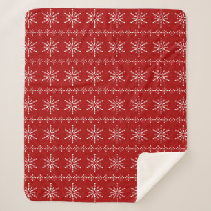Couverture Sherpa Motif des flocons blancs et rouges de Noël