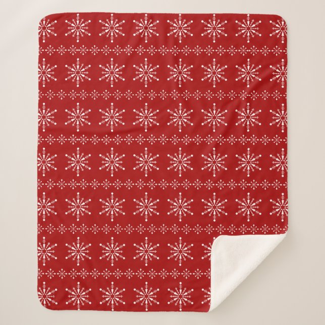 Couverture Sherpa Motif des flocons blancs et rouges de Noël (Devant)
