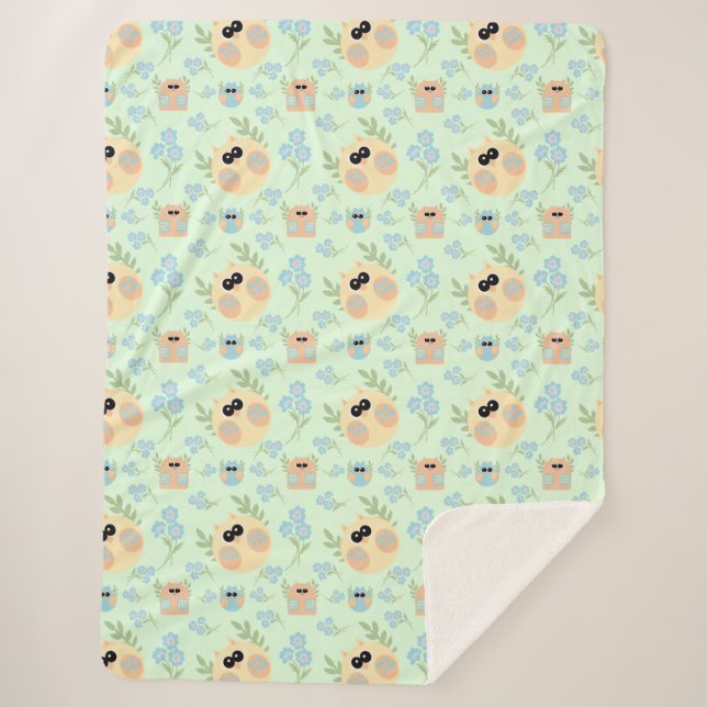 Couverture Sherpa motif des hiboux (Devant)
