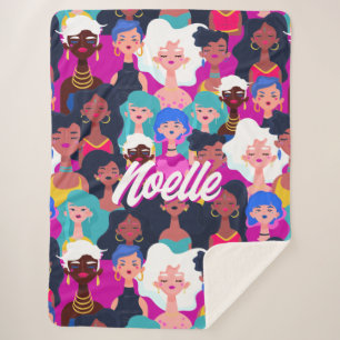 Couverture Sherpa Motif des visages des femmes multiculturelles, vot