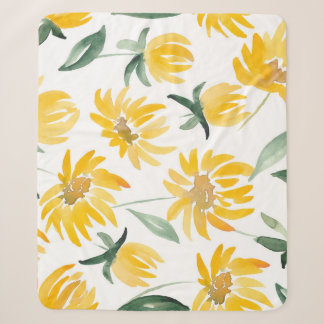 Couverture Sherpa Motif d'été feuille de fleurs jaunes