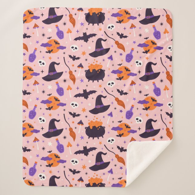 Couverture Sherpa Motif d'Halloween mou et rose (Devant)