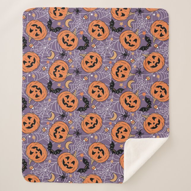 Couverture Sherpa Motif d&#x27;Halloween violet Jack-O-lanterne (Devant)