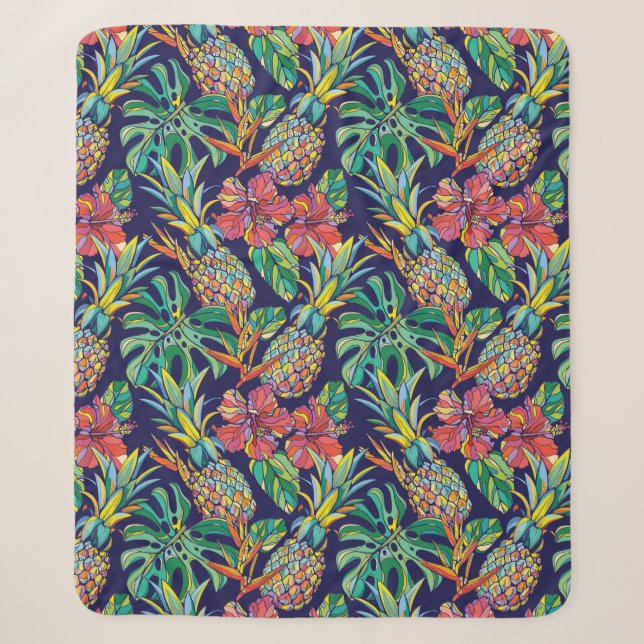 Couverture Sherpa Motif d'hibiscus à ananas tropicaux (Devant)
