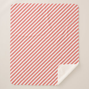 Couverture Sherpa Motif diagonal de bandes roses et blanches