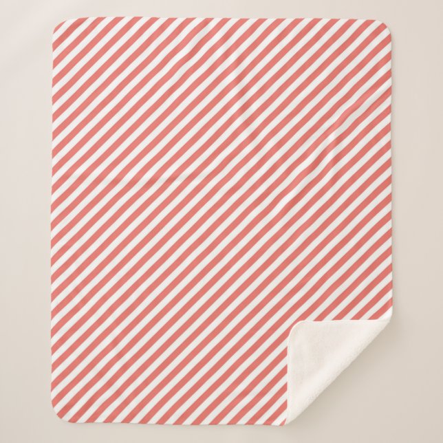 Couverture Sherpa Motif diagonal de bandes roses et blanches (Devant)